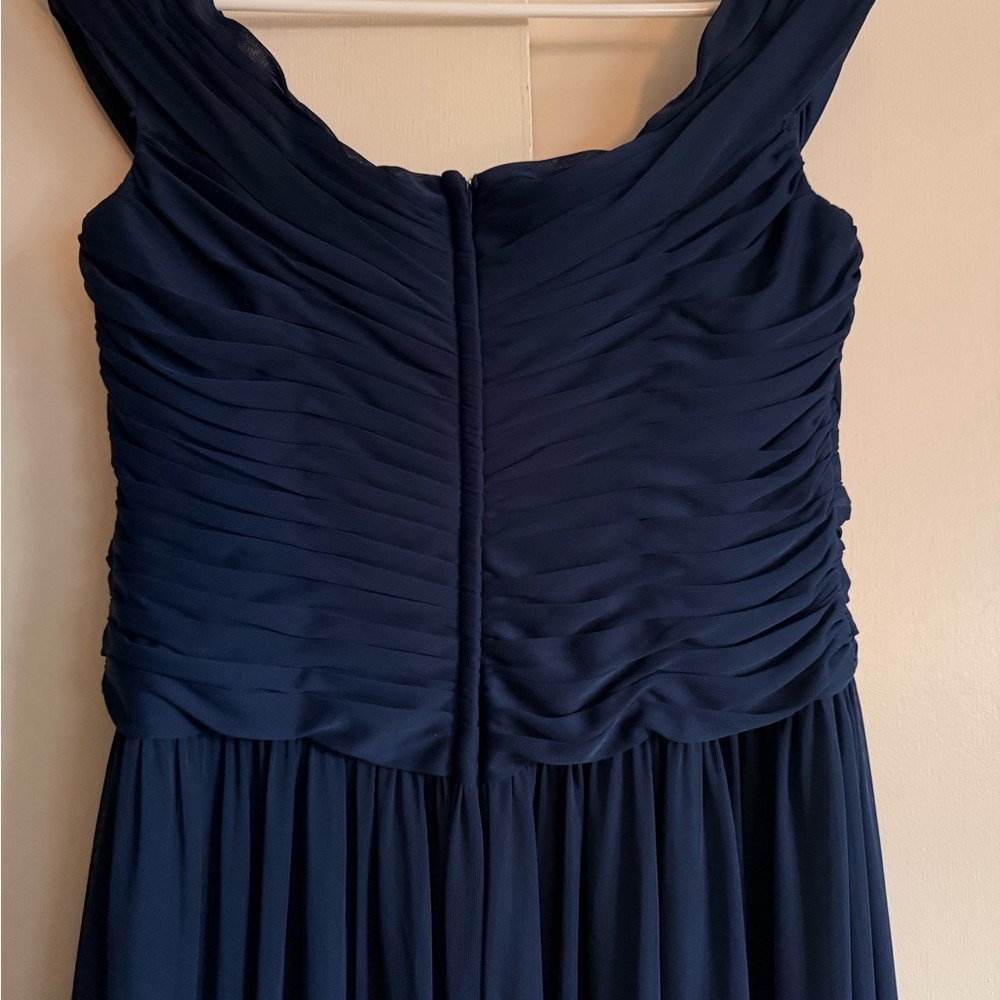 David's Bridal Navy Ruched Chiffon Maxi Dress Size 12 - Picture 7 of 7